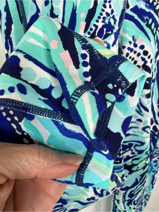 Lilly Pulitzer Blue & Aqua Swirl Print Leggings Luxletic Weekender Crash Bash - Picture 8 of 9